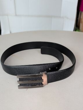 Adidas Black Leather Men's Belt with 3 Stripes Style Metal Buckle Length 39"